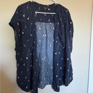 Torrid Navy Blue Button Up Shirt with Pink Moon Pattern (2X)